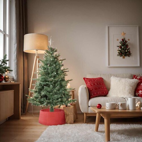 vidaXL Pletenina za božično drevo rdeča Ø56x23 cm Plastika Cene