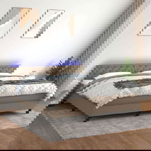  Krevet box spring s madracem LED smeđesivi 160x200 cm tkanina Cijene