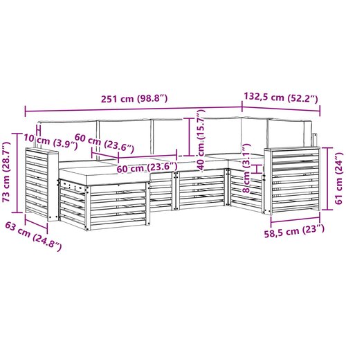  Set vanjskih sofa 6 kom. Prirodna i krem Poliester 251 x 132,5 x 73 cm Slike