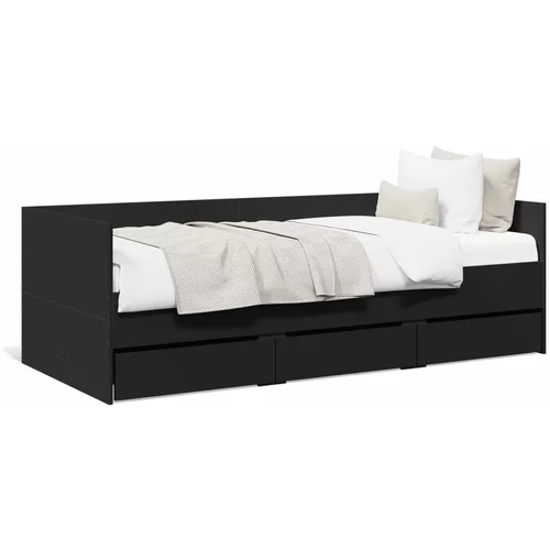 vidaXL Dnevna postelja s predali črna 100x200 cm inženirski les