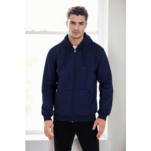Dewberry 94090 Kangaroo Pocket Hooded Zipper Mens Sweatshirt-NAVY Slike