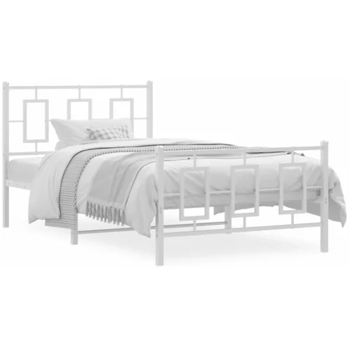 vidaXL Kovinski posteljni okvir z vzglavjem in vznožjem bel 100x200 cm