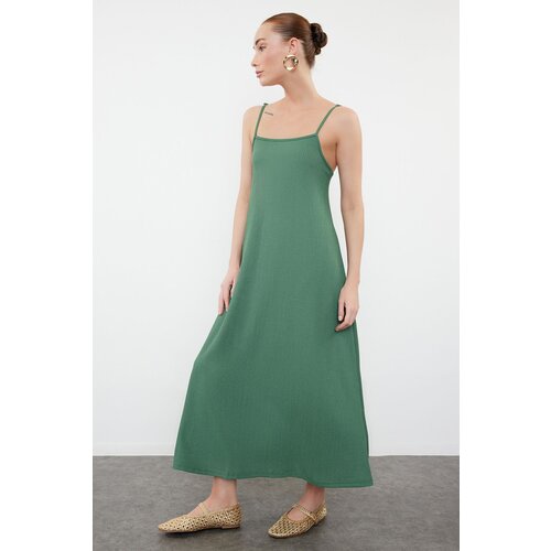 Trendyol Green Square Neck A-Line Wrap/Textured Knitted Maxi Dress Slike