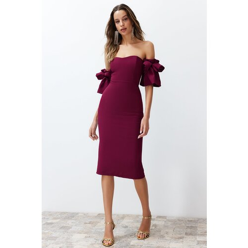 Trendyol Woven Elegant Evening Dress with Purple Rose Accessories Slike