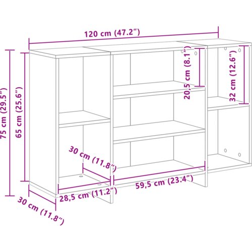 VidaXL s policom Crni hrast 120 x 30 x 75 cm Konstruirano drvo Slike