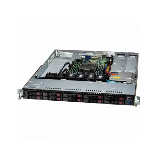 Supermicro server AS-111E-WR, silver 4510, 2x 16GB DDR5, 480GB boot M.2 nvme, ipmi bmc, 2x 1GbE baset lom, lsi megaraid 9560-8i, 8-Port int. 12Gb/s, 860W redundant ti, tpm, bezel, qr rails set, 3YR warranty Cene