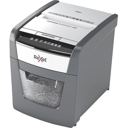 Rexel Optimum AutoFeed+ 50X paper shredder Cross shredding 55 dB 22 cm Black, Grey Cene