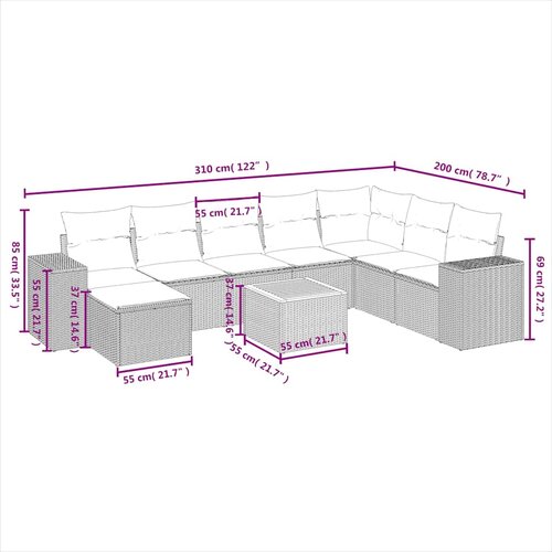  9-dijelni set vrtnih sofa s jastucima crni od poliratana Crna 83 x 62 x 69 cm Slike
