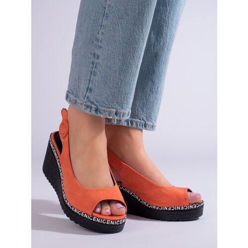 SHELOVET orange wedge sandals Slike