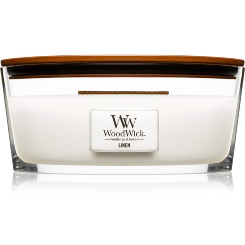 WoodWick Linen mirisna svijeća s drvenim fitiljem (hearthwick) 453.6 g Slike