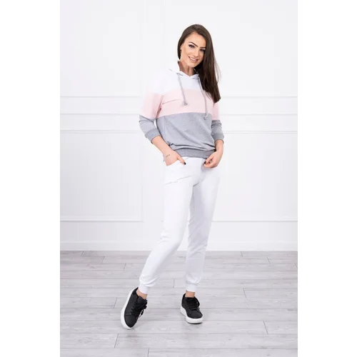 Kesi Set with colored stripes white+powder pink