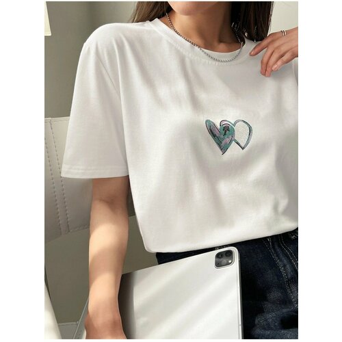 K&H TWENTY-ONE women's white double heart print oversized t-shirt Cene