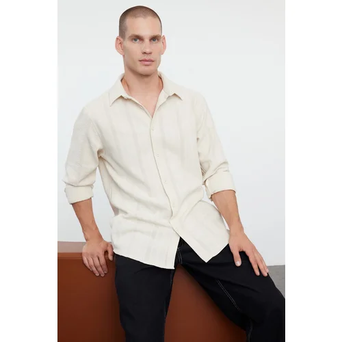 Trendyol Ecru Textured Cotton Regular Fit Winter Shirt