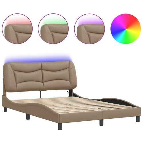 Maison Chic Posteljni okvir - Dvoposteljna postelja - Zakonska postelja z LED lučkami kapučino 140x190 cm umetno usnje-J15519, (21759498) Cene