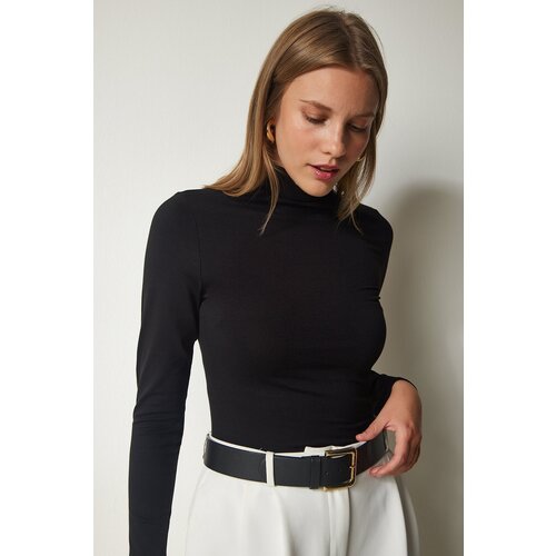  Women's Black High Neck Wrap Elastic Knitted Blouse Cijene
