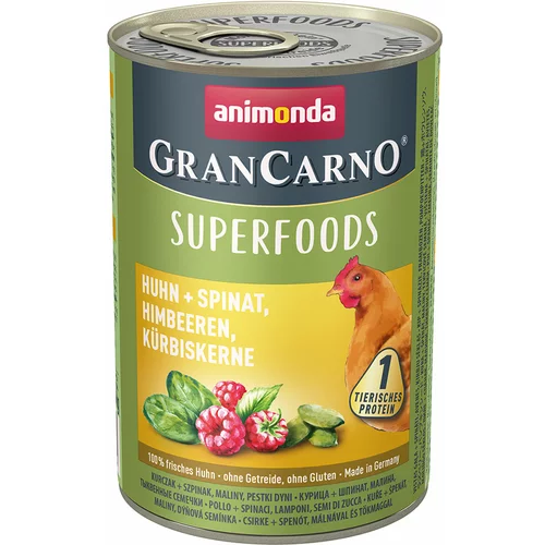 Animonda GranCarno Adult Superfoods 24 x 400 g - Piščanec + špinača, malina, bučna semena
