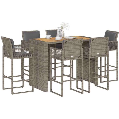 vidaXL 7-dijelni vrtni barski set s jastucima sivi poliratana bagrem Cijene