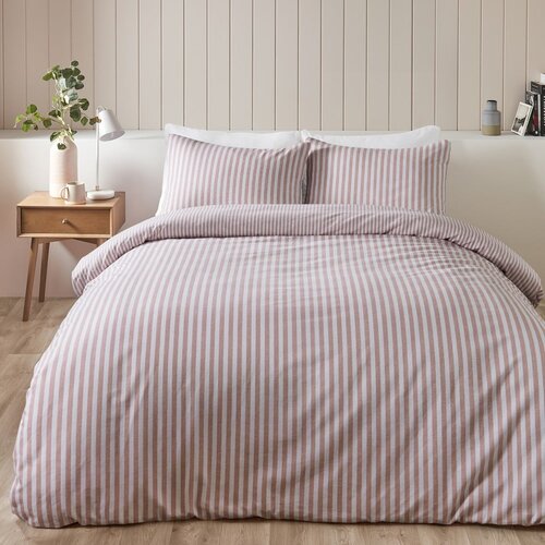Catherine Lansfield Rožnata flanelna posteljnina za zakonsko posteljo 200x200 cm Stripe – Cene