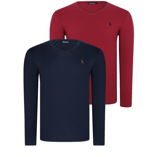 Dewberry DOUBLE SET T8587 V-NECK MEN'S SWEATSHIRT-NAVY-BURGUNDY Cene