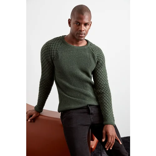 Trendyol Khaki Men's Crewneck Textured Sweater