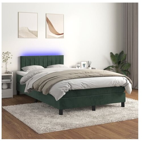  Box spring postelja z vzmetnico LED tem. zelena 120x200cm žamet Cene