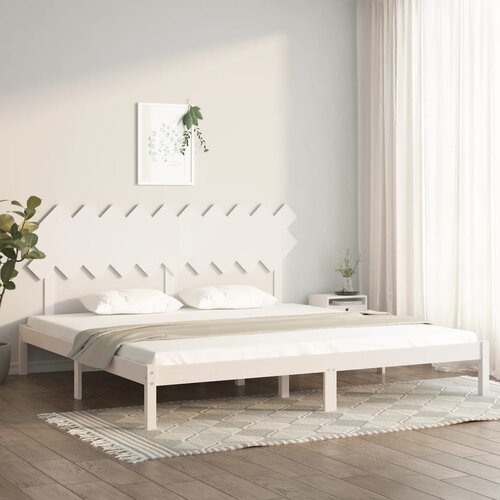  Okvir za krevet bijeli 200 x 200 cm od masivnog drva Slike