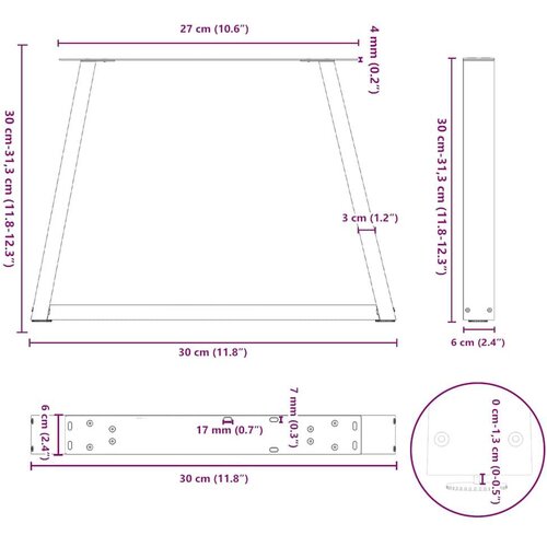  Noge za blagovaonski stol V-oblika 2 kom bijele 30x(30-31 3) cm Slike