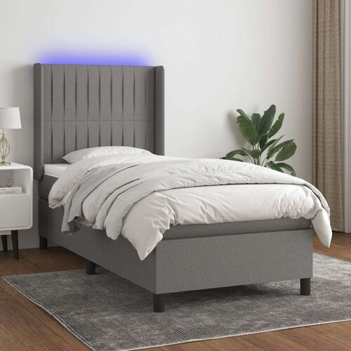  Box spring postelja z vzmetnico LED temno siva 90x200 cm blago, (20789628) Slike