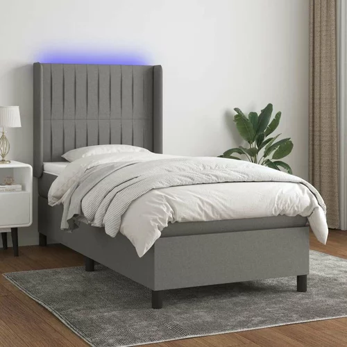  Box spring postelja z vzmetnico LED temno siva 90x200 cm blago, (20789628)