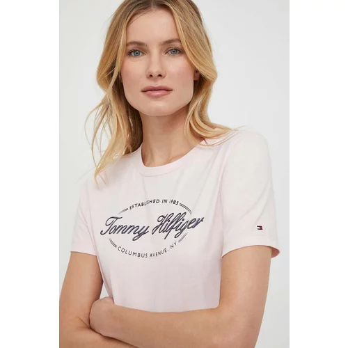 Tommy Hilfiger Bombažna kratka majica ženski, roza barva