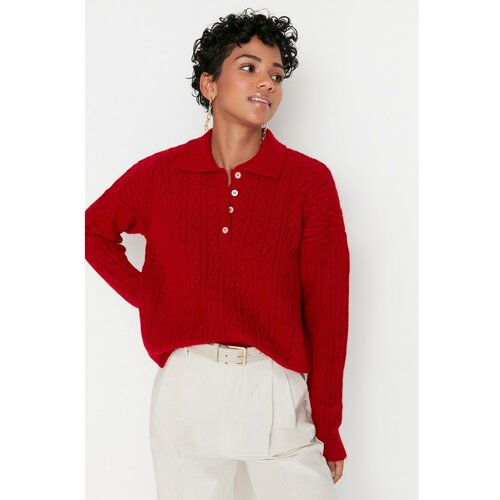Trendyol Red Knitted Detailed Polo Neck Knitwear Sweater Cene