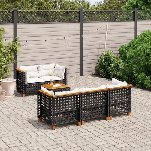  6-dijelni set vrtnih sofa s jastucima crni od poliratana Crna 55 x 55 x 36 cm Cene