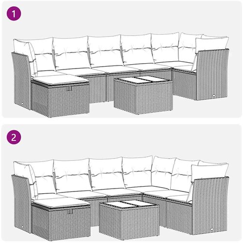 VidaXL 8-dijelni set vrtnih sofa od poliratana s jastucima sivi Slike