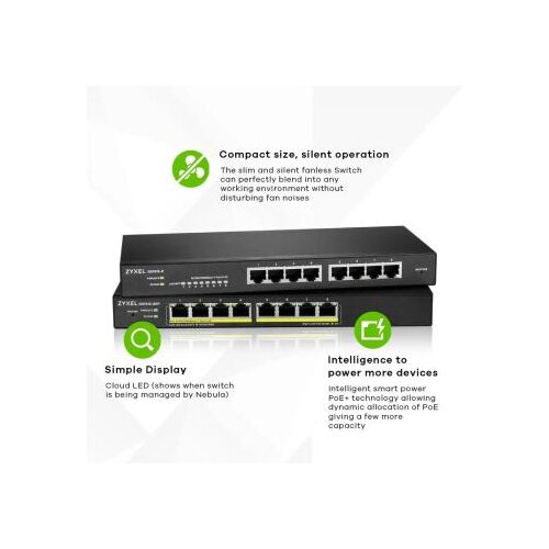 Zyxel GS1915-8EP,PoE 8portGbESmart Switch,60W 802.3at, desk Cene