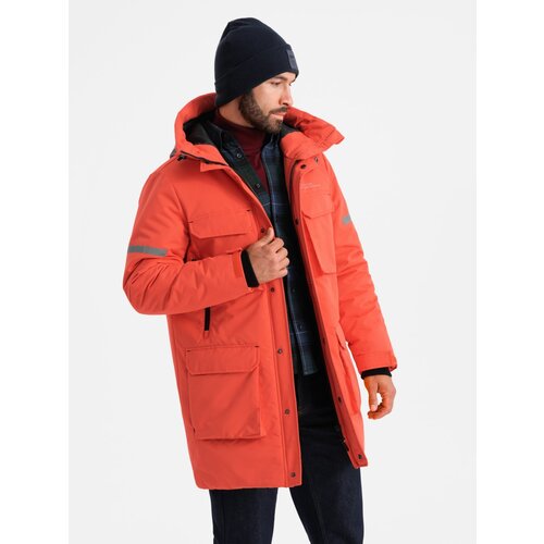 Ombre men's long insulated jacket with reflective elements - orange Cene