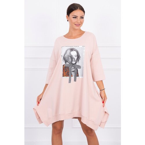 Kesi Dress with print and flared bottom in dark powder pink Cene
