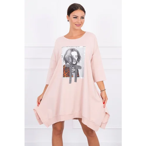 Kesi Dress with print and flared bottom in dark powder pink