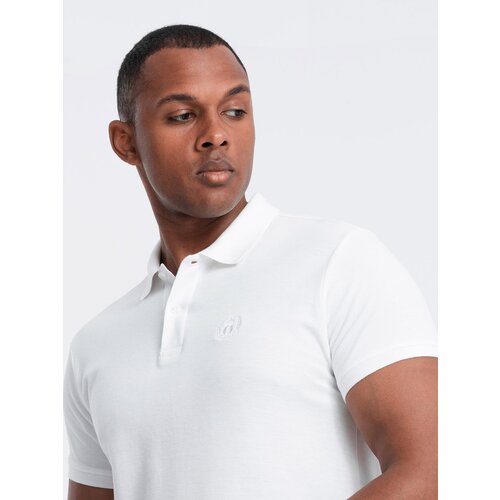 Ombre BASIC men&amp;#039;s single color pique knit polo shirt - white Slike