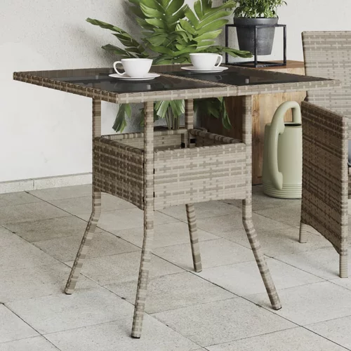  Vrtni stol sa staklenom pločom sivi 80x80x75 cm od poliratana