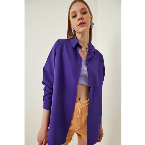 Happiness İstanbul Women's Purple Oversize Long Basic Shirt
