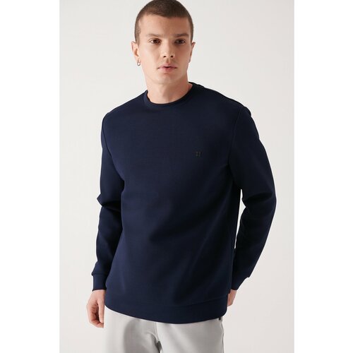 Avva Men's Navy Blue Sweatshirt Crew Neck Flexible Soft Texture Interlock Fabric Standard Fit Regular Fit Slike