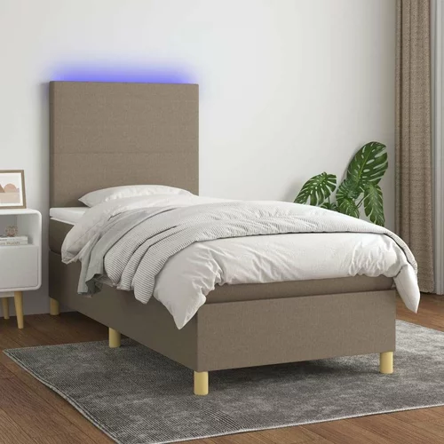  Box spring postelja z vzmetnico LED taupe 90x200 cm blago, (20790287)
