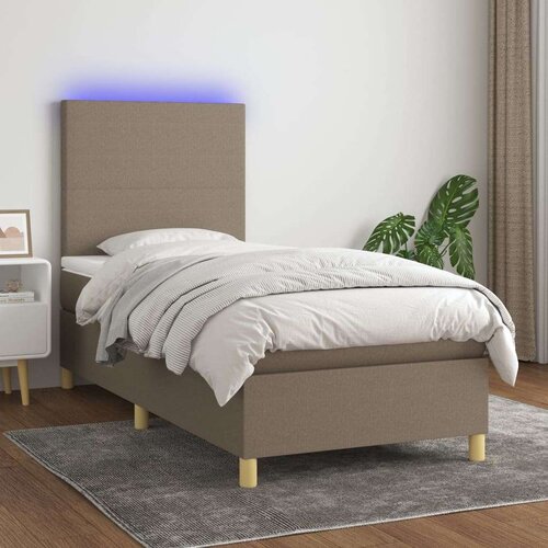  Krevet box spring s madracem LED smeđesivi 90x200 cm tkanina Slike