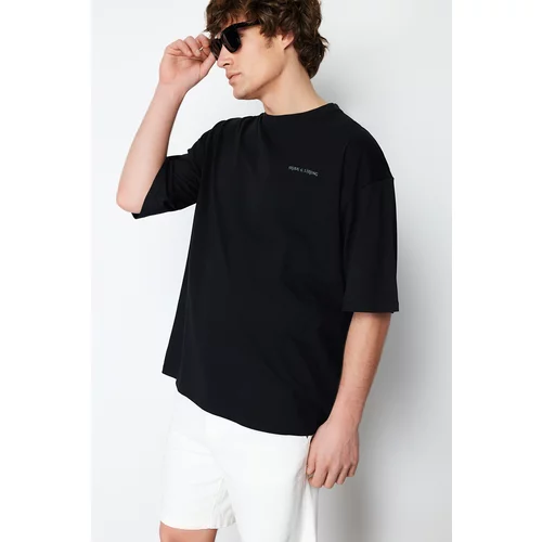 Trendyol Black Men's Oversize/Wide Cut Mystic Printed 100% Cotton Short Sleeve T-Shirt
