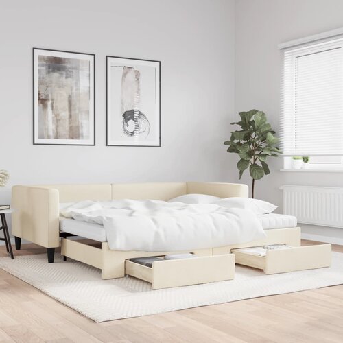 vidaXL Izvlečna dnevna postelja s predali krem 100x200 cm blago Cene