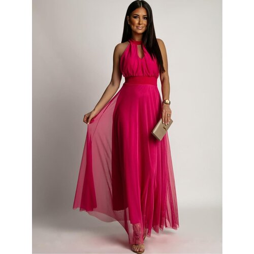 Fasardi Women's elegant dress with tulle bottom - dark pink Cene