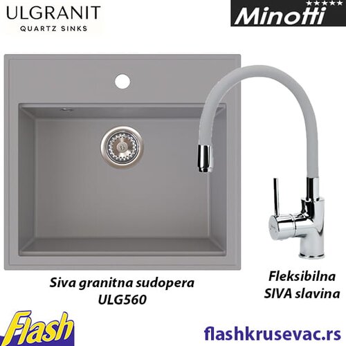  Sudopera Ulgranit ULG560 (SIVA) + fleksibilna slavina Minotti - SET Slike