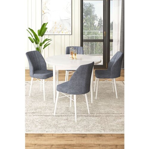 Hanah home Rox - White, Fume WhiteFume Dining Table & Chairs Set (5 Pieces) Cene