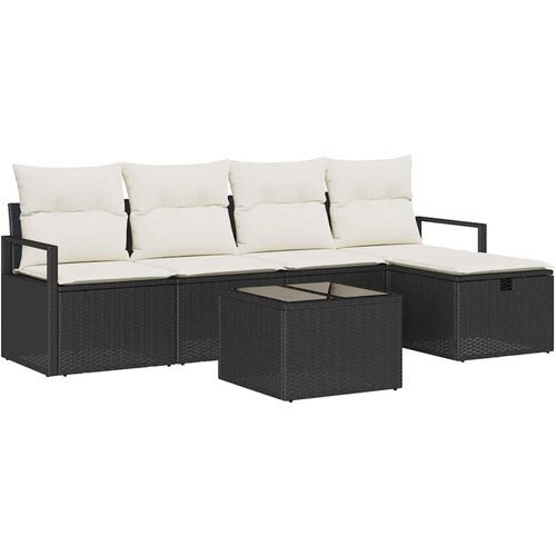vidaXL Vrtna sedežna garnitura z blazino 6 pcs Črna Poly ratan, (5000022250) Cene