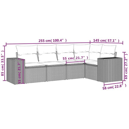 5-dijelni vrtni set sofa s jastucima bež od poliratana 62 x 62 x 69 cm Slike